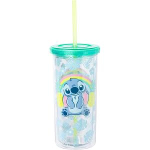 Silver Buffalo Disney Lilo and Stitch Rainbow and Pineapple Tropical Plastic Tall Cold Cup with Lid and Straw, 20 Ounces(Lilo and Stitch Tropical Rainbow)