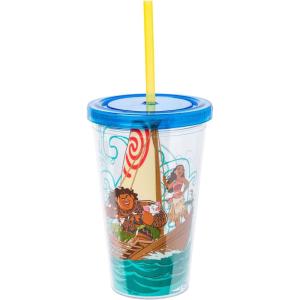 Silver Buffalo Disney Lilo and Stitch Rainbow and Pineapple Tropical Plastic Tall Cold Cup with Lid and Straw, 20 Ounces(Moana (Small))
