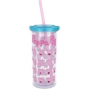 Silver Buffalo Disney Lilo and Stitch Rainbow and Pineapple Tropical Plastic Tall Cold Cup with Lid and Straw, 20 Ounces(Peppa Pig)