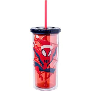 Silver Buffalo Disney Lilo and Stitch Rainbow and Pineapple Tropical Plastic Tall Cold Cup with Lid and Straw, 20 Ounces(Spider-Man in Santa Hat)