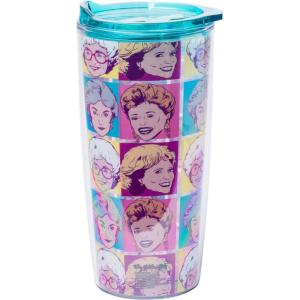 Silver Buffalo Lilo and Stitch Floral Tropical Blue Double Wall Travel Tumbler with Slide Close Lid, 20 Ounces(Golden Girls (20 Ounces))