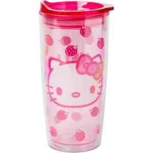Silver Buffalo Lilo and Stitch Floral Tropical Blue Double Wall Travel Tumbler with Slide Close Lid, 20 Ounces(Hello Kitty Strawberry (20 Ounces))