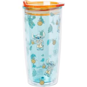 Silver Buffalo Lilo and Stitch Floral Tropical Blue Double Wall Travel Tumbler with Slide Close Lid, 20 Ounces(Lilo and Stitch (20 Ounces))