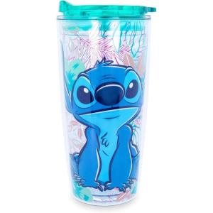 Silver Buffalo Lilo and Stitch Floral Tropical Blue Double Wall Travel Tumbler with Slide Close Lid, 20 Ounces(Lilo and Stitch Floral Blue (20 Ounces))