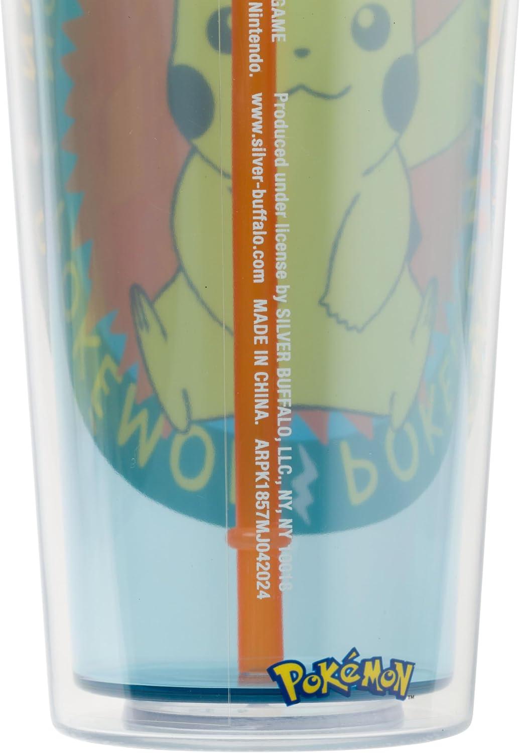 image:imageSilver Buffalo Pokemon 025 Pikachu Plastic Cold Cup with Lid and Straw Topper 24 Ounces