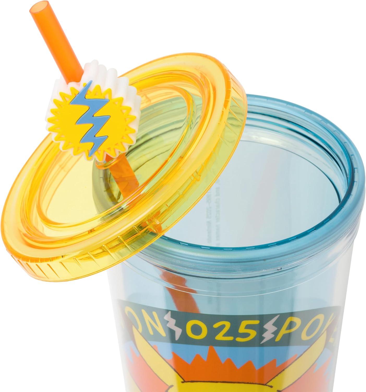 image:imageSilver Buffalo Pokemon 025 Pikachu Plastic Cold Cup with Lid and Straw Topper 24 Ounces