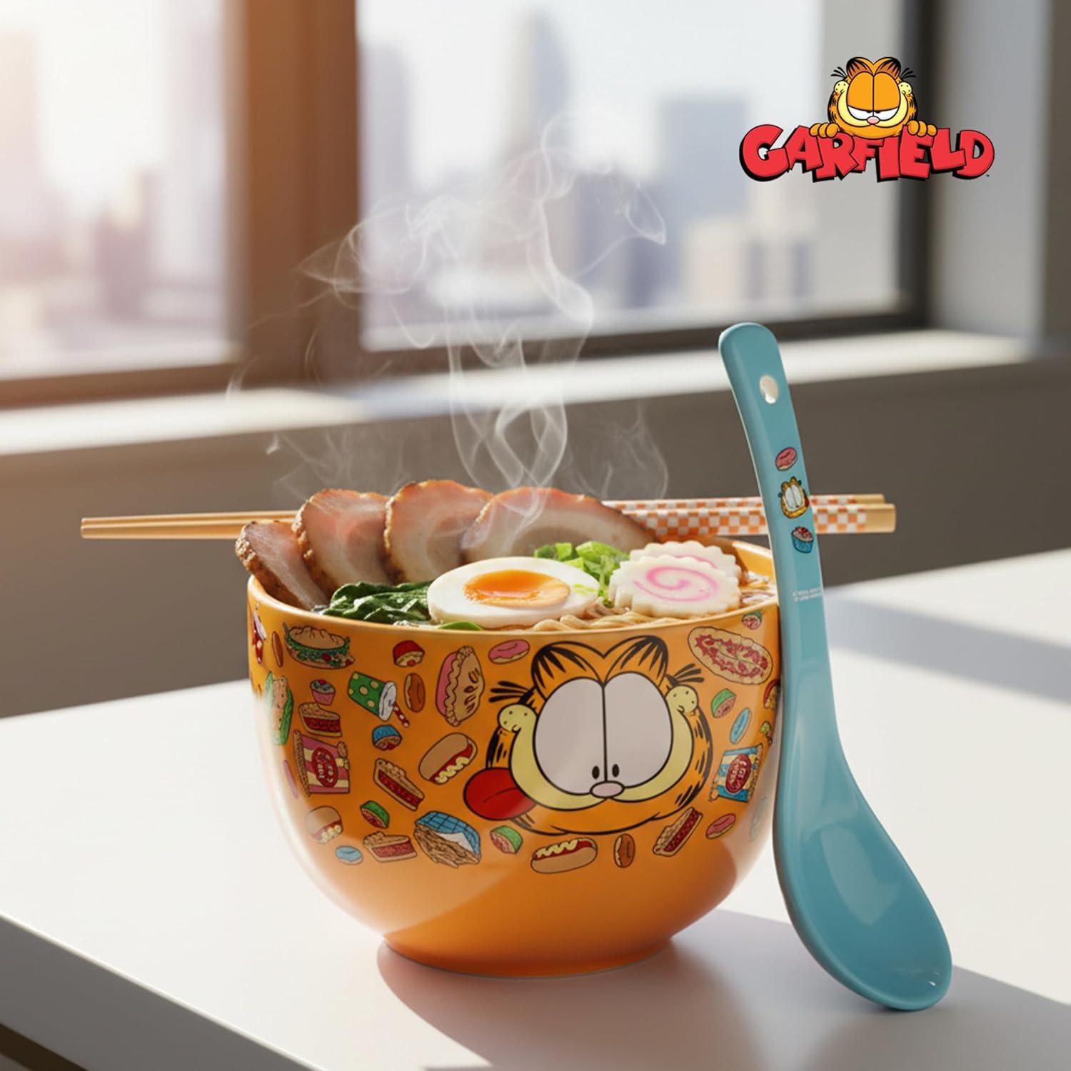 image:imageSilver Buffalo Pokemon Cute Fruit Doodles Featuring Pikachu Ceramic Ramen Noodle Rice Bowl with Chopsticks and Spoon Microwave Safe 20 OuncesGarfield Junk Food Spoon