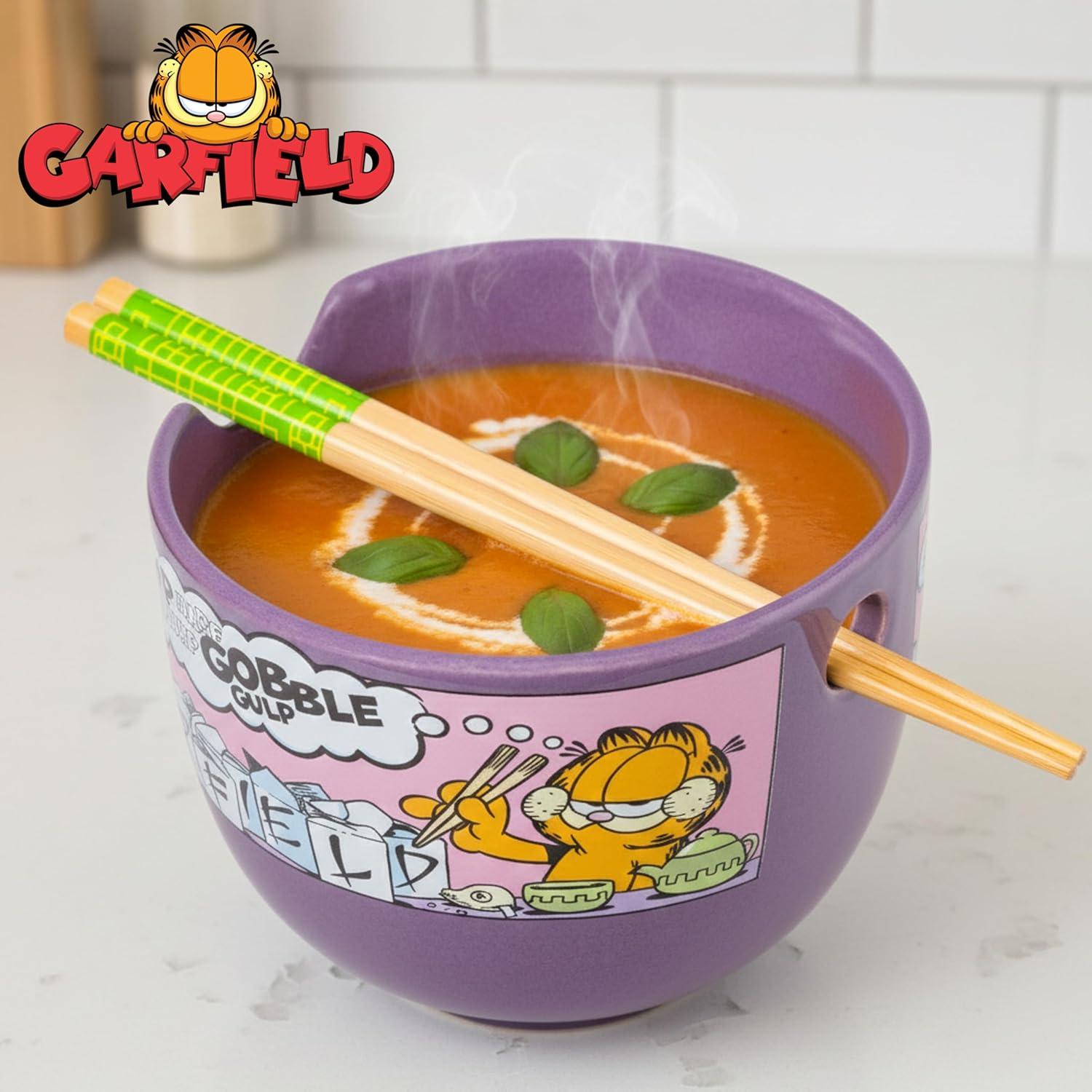 image:imageSilver Buffalo Pokemon Cute Fruit Doodles Featuring Pikachu Ceramic Ramen Noodle Rice Bowl with Chopsticks and Spoon Microwave Safe 20 OuncesGarfield Eating Takeout