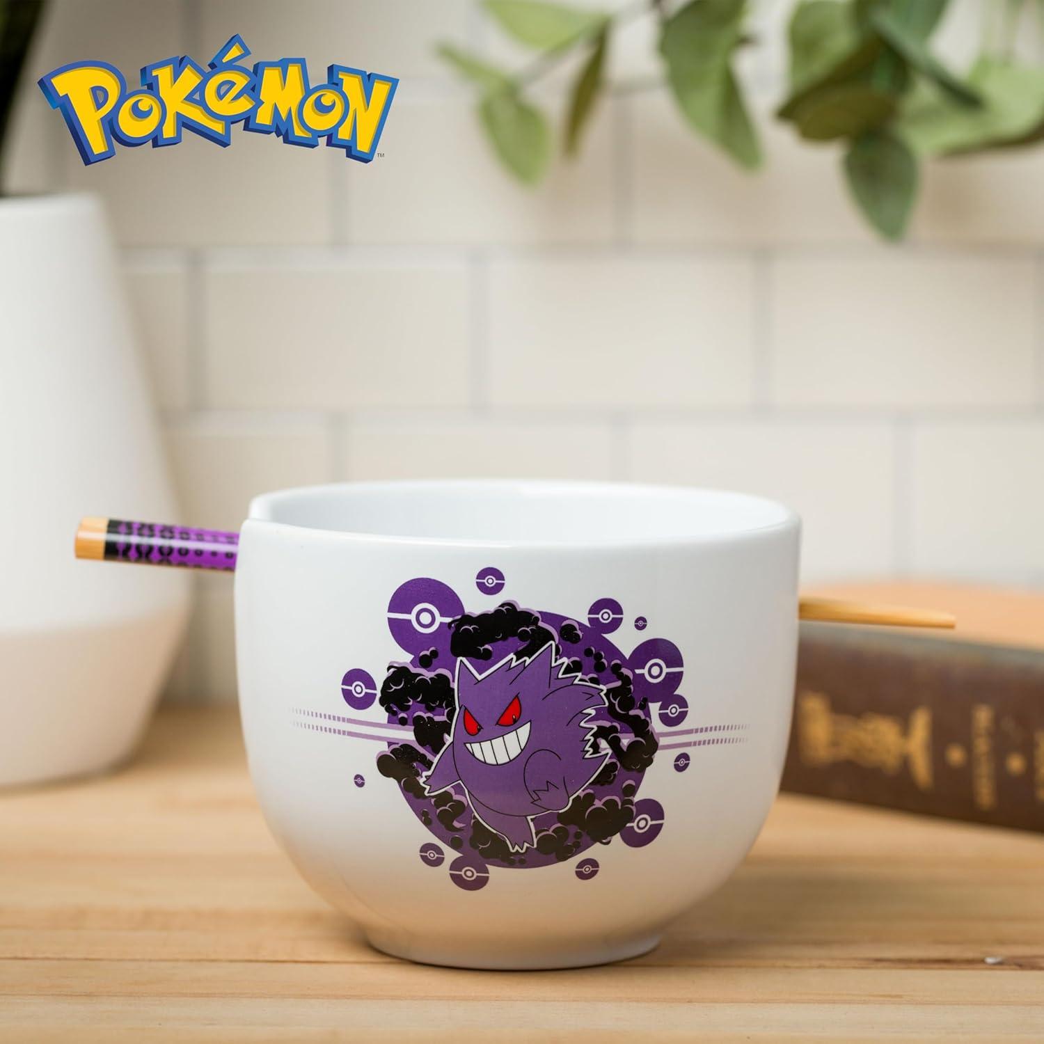 image:imageSilver Buffalo Pokemon Cute Fruit Doodles Featuring Pikachu Ceramic Ramen Noodle Rice Bowl with Chopsticks and Spoon Microwave Safe 20 OuncesPokemon Gengar