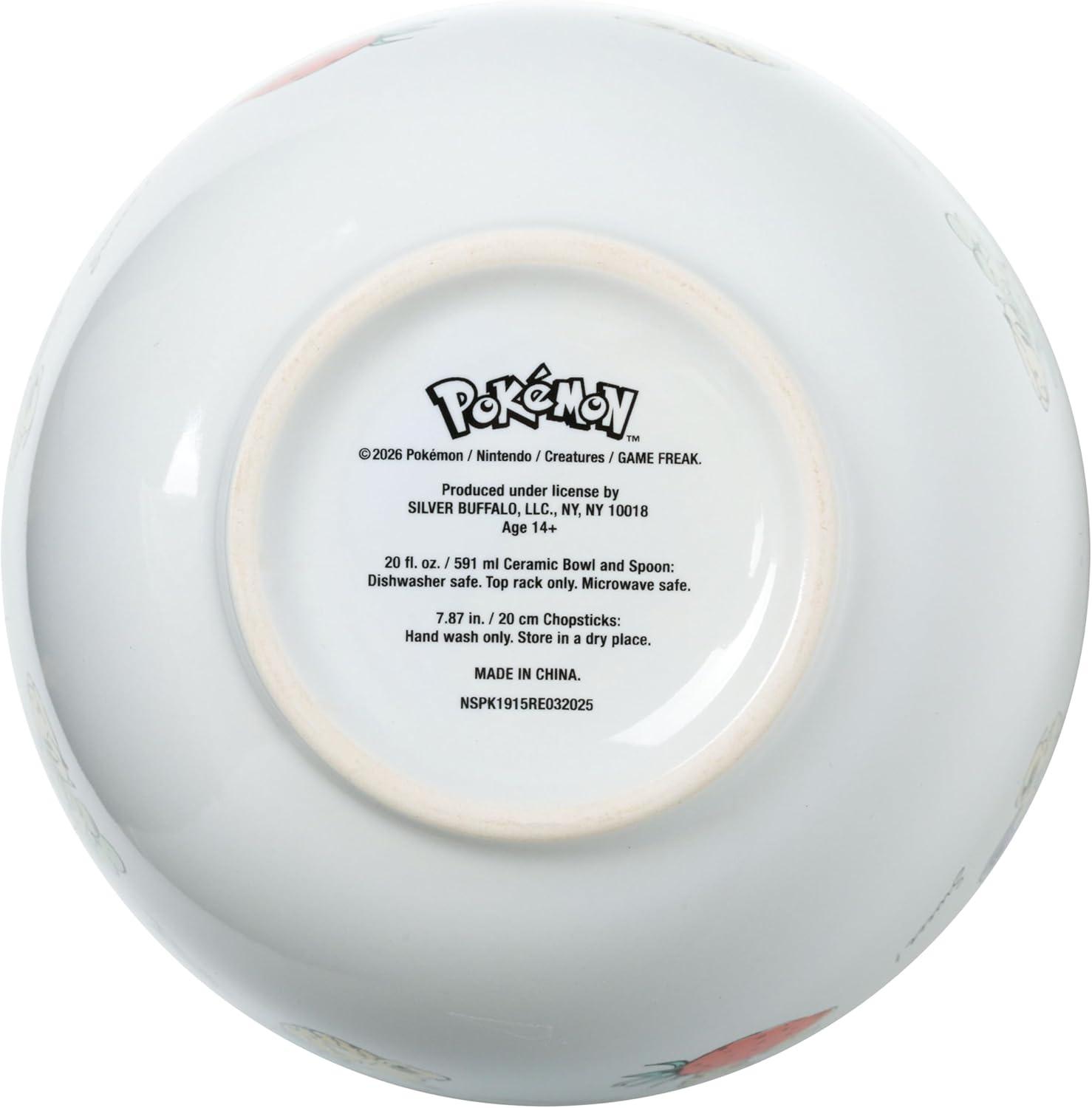 image:imageSilver Buffalo Pokemon Cute Fruit Doodles Featuring Pikachu Ceramic Ramen Noodle Rice Bowl with Chopsticks and Spoon Microwave Safe 20 OuncesPokemon Pikachu Fruits Spoon
