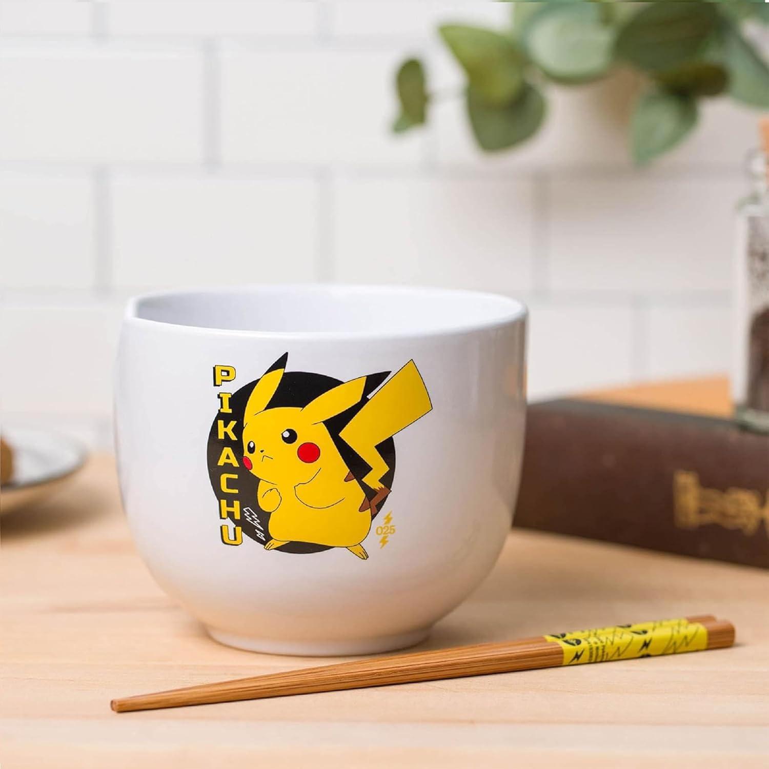 image:imageSilver Buffalo Pokemon Cute Fruit Doodles Featuring Pikachu Ceramic Ramen Noodle Rice Bowl with Chopsticks and Spoon Microwave Safe 20 OuncesPokemon Pikachu