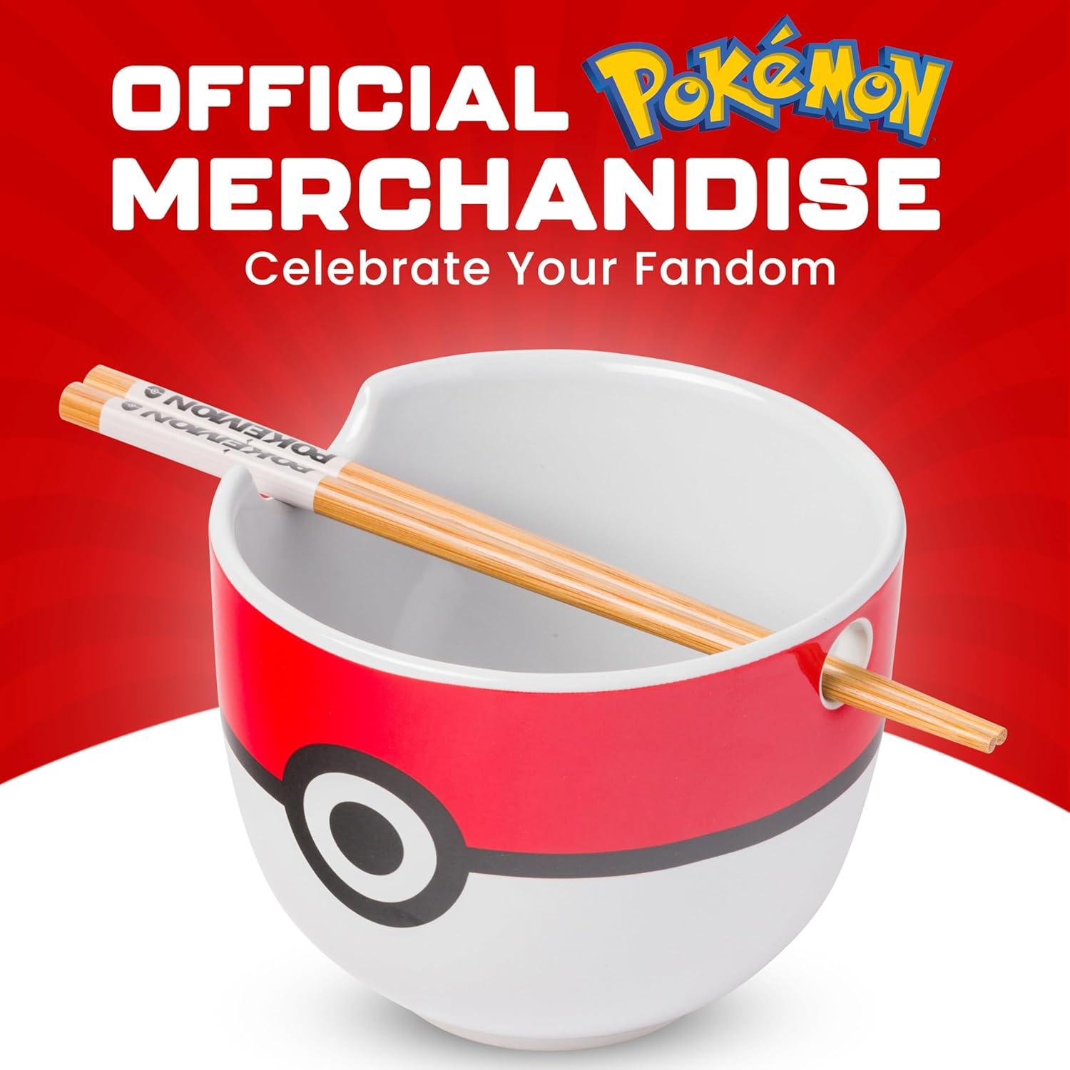 image:imageSilver Buffalo Pokemon Cute Fruit Doodles Featuring Pikachu Ceramic Ramen Noodle Rice Bowl with Chopsticks and Spoon Microwave Safe 20 OuncesPokemon Pokeball