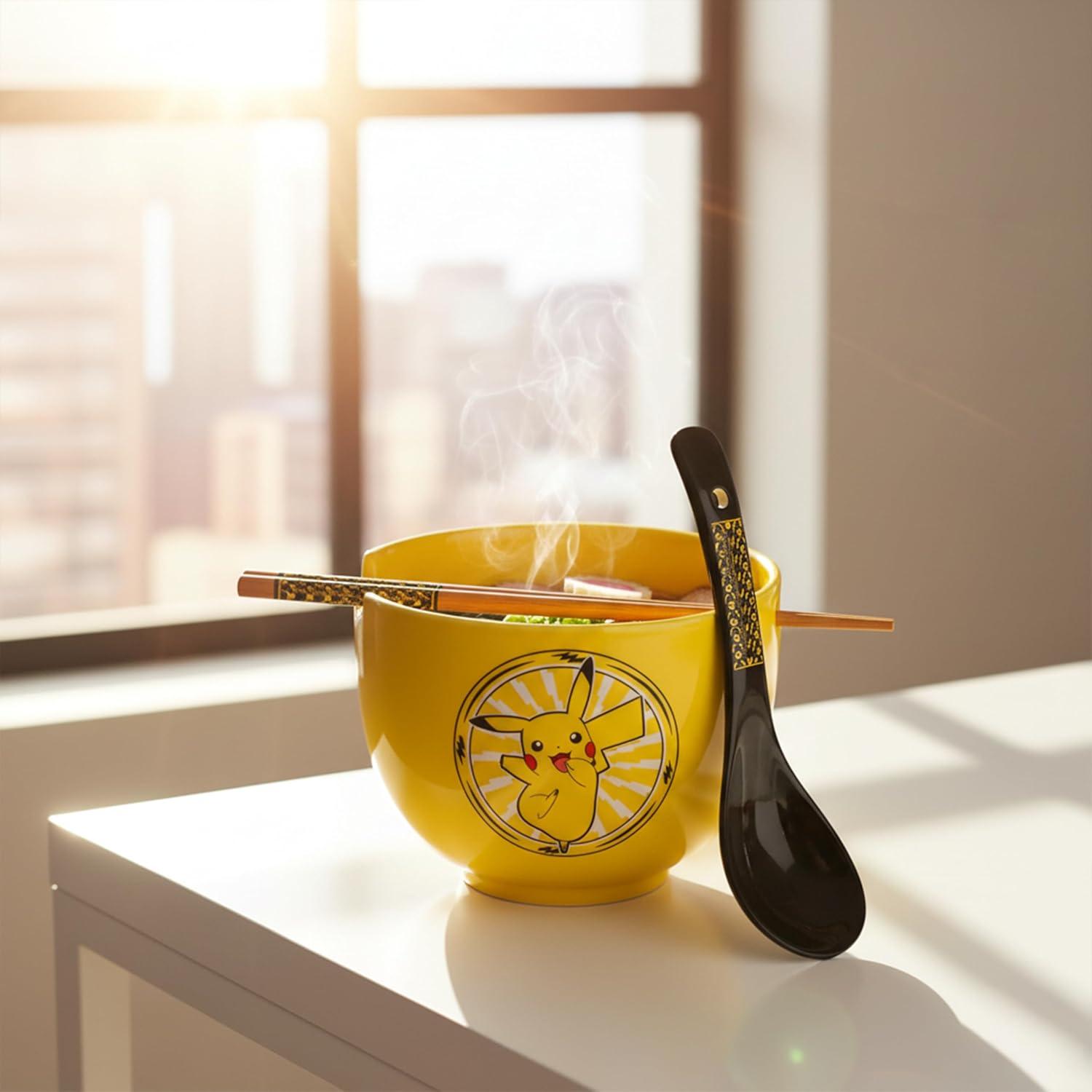 image:imageSilver Buffalo Pokemon Cute Fruit Doodles Featuring Pikachu Ceramic Ramen Noodle Rice Bowl with Chopsticks and Spoon Microwave Safe 20 OuncesPokemon Pikachu Spoon Set