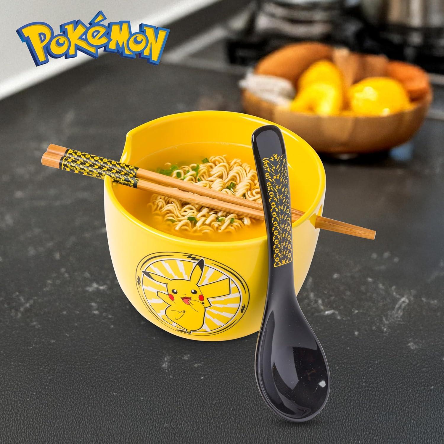 image:imageSilver Buffalo Pokemon Cute Fruit Doodles Featuring Pikachu Ceramic Ramen Noodle Rice Bowl with Chopsticks and Spoon Microwave Safe 20 OuncesPokemon Pikachu Spoon Set