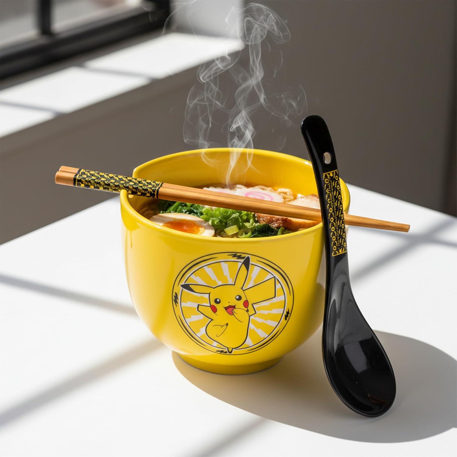image:imageSilver Buffalo Pokemon Cute Fruit Doodles Featuring Pikachu Ceramic Ramen Noodle Rice Bowl with Chopsticks and Spoon Microwave Safe 20 OuncesPokemon Pikachu Spoon Set