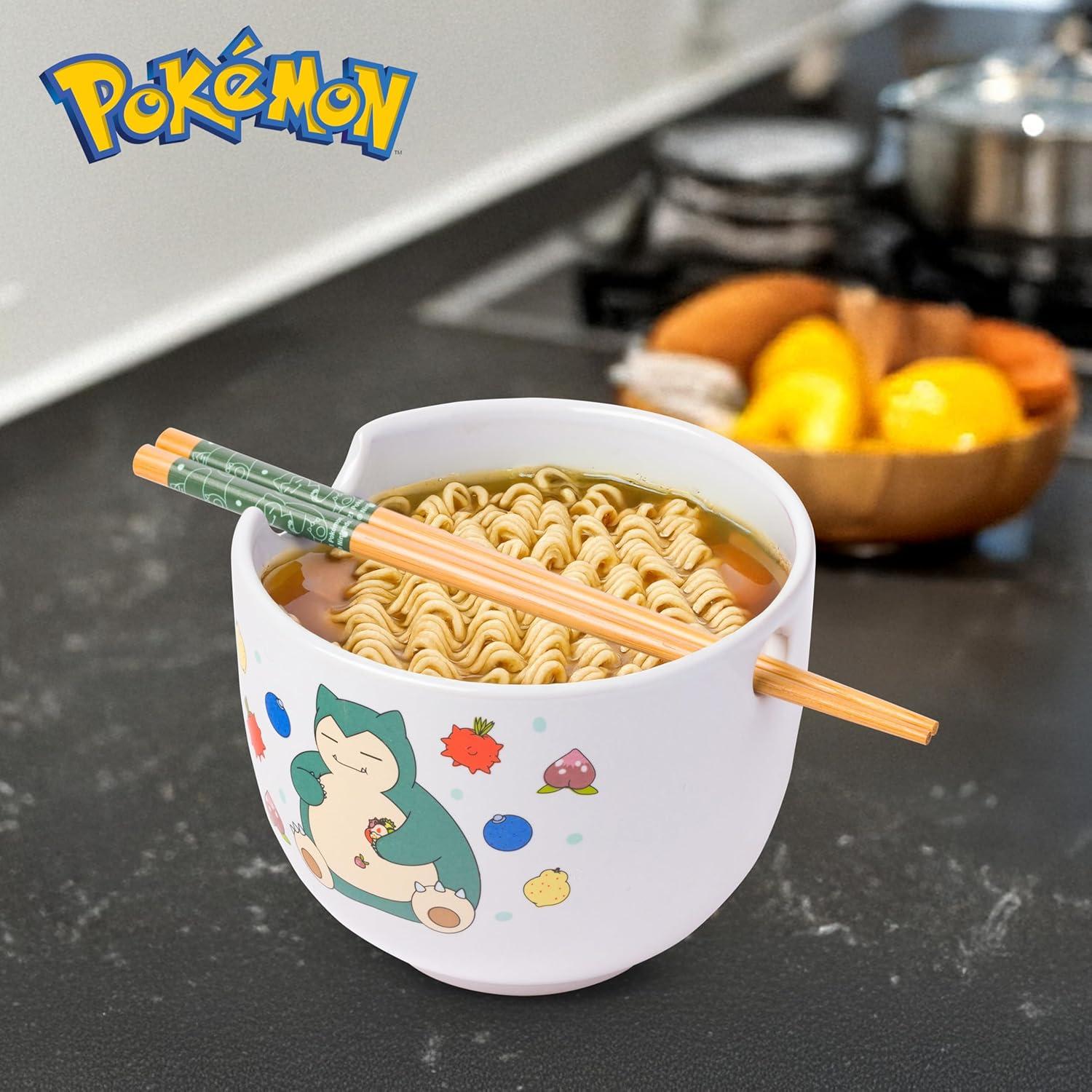 image:imageSilver Buffalo Pokemon Cute Fruit Doodles Featuring Pikachu Ceramic Ramen Noodle Rice Bowl with Chopsticks and Spoon Microwave Safe 20 OuncesPokemon Snorlax