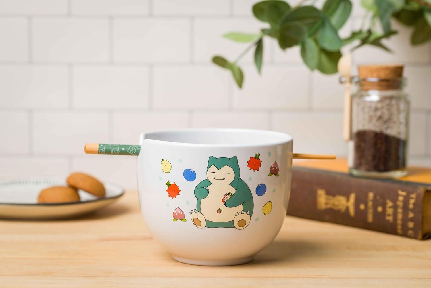 image:imageSilver Buffalo Pokemon Cute Fruit Doodles Featuring Pikachu Ceramic Ramen Noodle Rice Bowl with Chopsticks and Spoon Microwave Safe 20 OuncesPokemon Snorlax