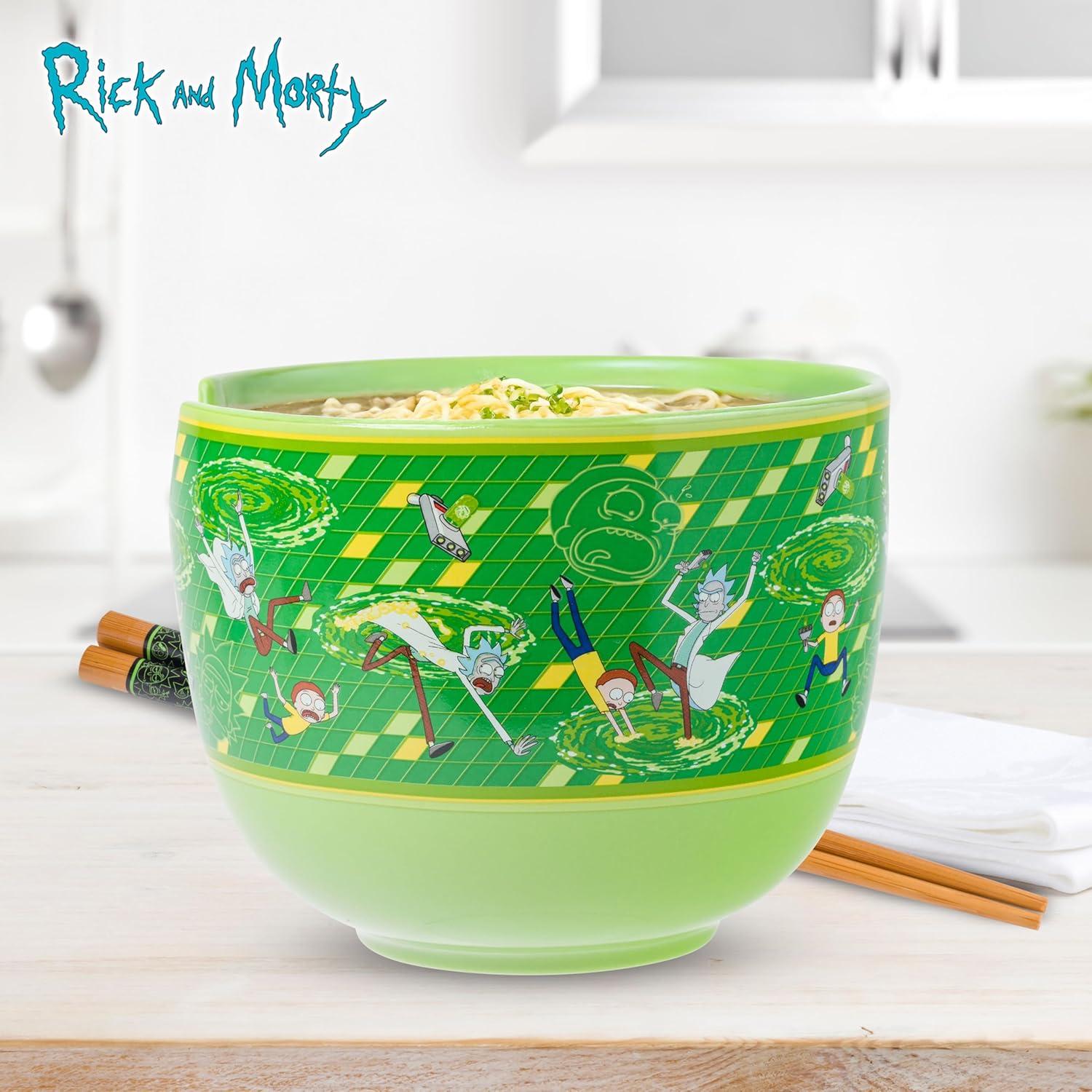 image:imageSilver Buffalo Pokemon Cute Fruit Doodles Featuring Pikachu Ceramic Ramen Noodle Rice Bowl with Chopsticks and Spoon Microwave Safe 20 OuncesRick and Morty Portal Spoon