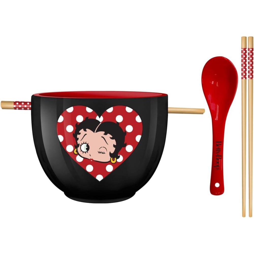 image:imageSilver Buffalo Pokemon Cute Fruit Doodles Featuring Pikachu Ceramic Ramen Noodle Rice Bowl with Chopsticks and Spoon Microwave Safe 20 OuncesBetty Boop Wink Spoon