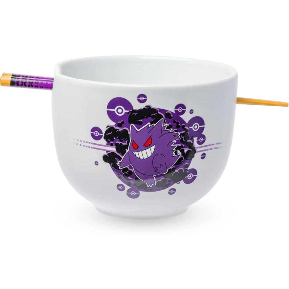 image:imageSilver Buffalo Pokemon Cute Fruit Doodles Featuring Pikachu Ceramic Ramen Noodle Rice Bowl with Chopsticks and Spoon Microwave Safe 20 OuncesPokemon Gengar