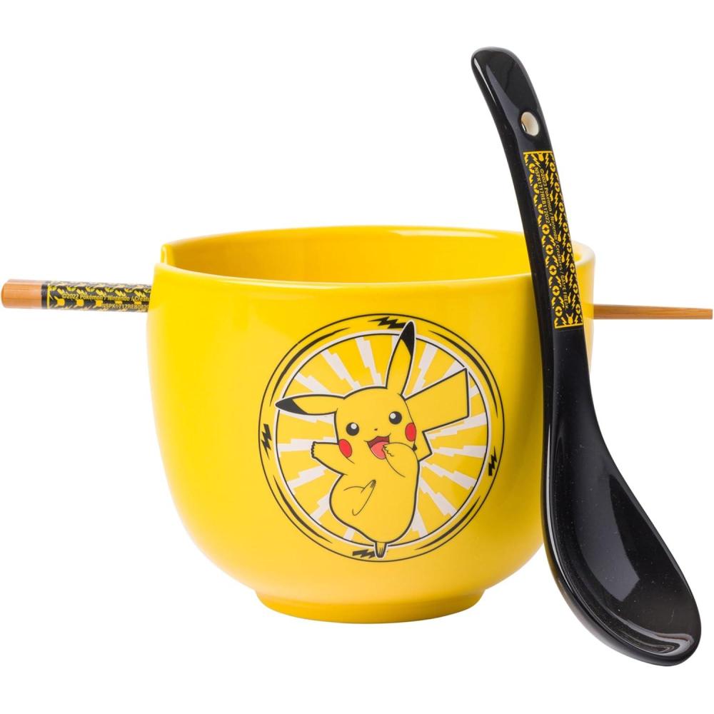 image:imageSilver Buffalo Pokemon Cute Fruit Doodles Featuring Pikachu Ceramic Ramen Noodle Rice Bowl with Chopsticks and Spoon Microwave Safe 20 OuncesPokemon Pikachu Spoon Set