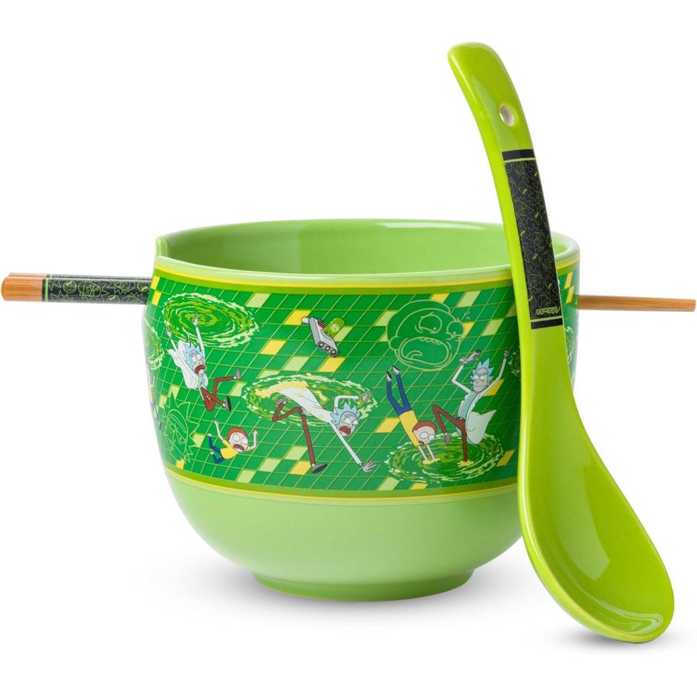 image:imageSilver Buffalo Pokemon Cute Fruit Doodles Featuring Pikachu Ceramic Ramen Noodle Rice Bowl with Chopsticks and Spoon Microwave Safe 20 OuncesRick and Morty Portal Spoon