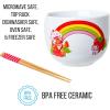Silver Buffalo Pokemon Cute Fruit Doodles Featuring Pikachu Ceramic Ramen Noodle Rice Bowl with Chopsticks and Spoon, Microwave Safe, 20 Ounces(Strawberry Shortcake and Custard)