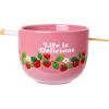 Silver Buffalo Pokemon Cute Fruit Doodles Featuring Pikachu Ceramic Ramen Noodle Rice Bowl with Chopsticks and Spoon, Microwave Safe, 20 Ounces(Strawberry Shortcake Life is Delicious)