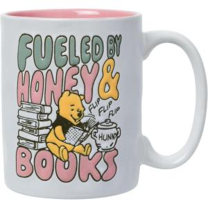 Silver Buffalo Disney Winnie the Pooh Here for the Hunny Honey Jumbo Ceramic Mug, 25 Ounces(Fueled by Honey and Books Etched Engraved (17 Ounces))