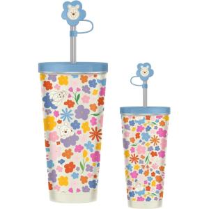 Silver Buffalo Disney Winnie the Pooh Spring Floral Botanical Garden Featuring Eeyore, Tigger, and Piglet Stainless Steel Tumbler with Lid and Straw Cap, 24 Ounces(Winnie the Pooh: Botanical Garden)