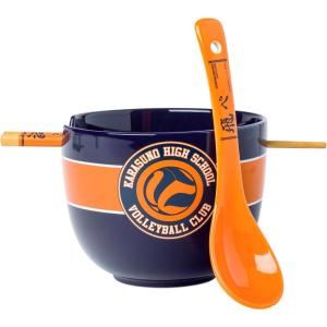 Silver Buffalo Pokemon Cute Fruit Doodles Featuring Pikachu Ceramic Ramen Noodle Rice Bowl with Chopsticks and Spoon, Microwave Safe, 20 Ounces(Haikyu!!)