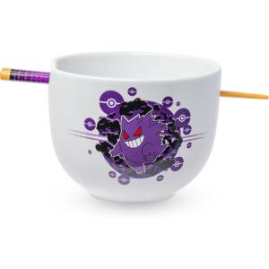 Silver Buffalo Pokemon Cute Fruit Doodles Featuring Pikachu Ceramic Ramen Noodle Rice Bowl with Chopsticks and Spoon, Microwave Safe, 20 Ounces(Pokemon Gengar)