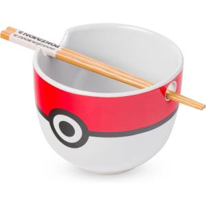 Silver Buffalo Pokemon Cute Fruit Doodles Featuring Pikachu Ceramic Ramen Noodle Rice Bowl with Chopsticks and Spoon, Microwave Safe, 20 Ounces(Pokemon Pokeball)