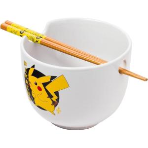 Silver Buffalo Pokemon Cute Fruit Doodles Featuring Pikachu Ceramic Ramen Noodle Rice Bowl with Chopsticks and Spoon, Microwave Safe, 20 Ounces(Pokemon Pikachu)