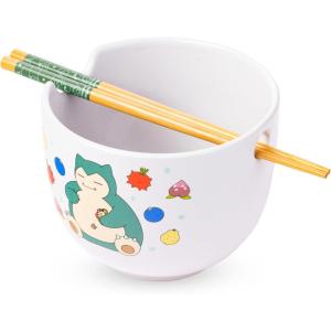 Silver Buffalo Pokemon Cute Fruit Doodles Featuring Pikachu Ceramic Ramen Noodle Rice Bowl with Chopsticks and Spoon, Microwave Safe, 20 Ounces(Pokemon Snorlax)