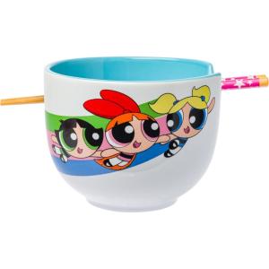 Silver Buffalo Pokemon Cute Fruit Doodles Featuring Pikachu Ceramic Ramen Noodle Rice Bowl with Chopsticks and Spoon, Microwave Safe, 20 Ounces(Powerpuff Girls Girl Power)