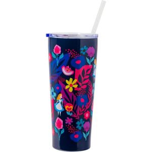 Silver Buffalo The Powerpuff Girls Featuring Bubbles, Blossom, Buttercup, and The Talking Dog Double Walled Stainless Steel Tumbler with Straw, 22 Ounces(Alice in Wonderland)