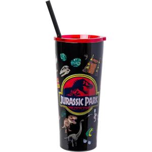 Silver Buffalo The Powerpuff Girls Featuring Bubbles, Blossom, Buttercup, and The Talking Dog Double Walled Stainless Steel Tumbler with Straw, 22 Ounces(Jurassic Park)