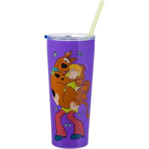 Silver Buffalo The Powerpuff Girls Featuring Bubbles, Blossom, Buttercup, and The Talking Dog Double Walled Stainless Steel Tumbler with Straw, 22 Ounces(Scooby Doo Purple)