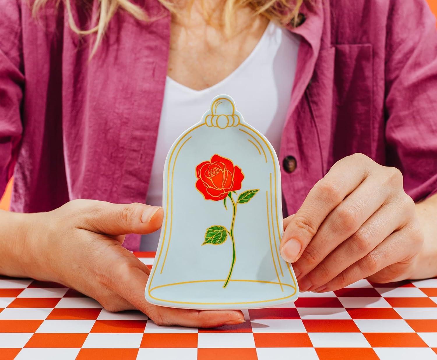 image:imageSilver Buffalo Disney Beauty and The Beast Enchanted Rose Sculpted Ceramic Trinket Tray Storage Dish