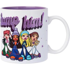 Silver Buffalo Bratz “Dump Him” Glitter Ceramic Mug Featuring Cloe, Jade, Sasha, and Yasmin, 20 Ounces