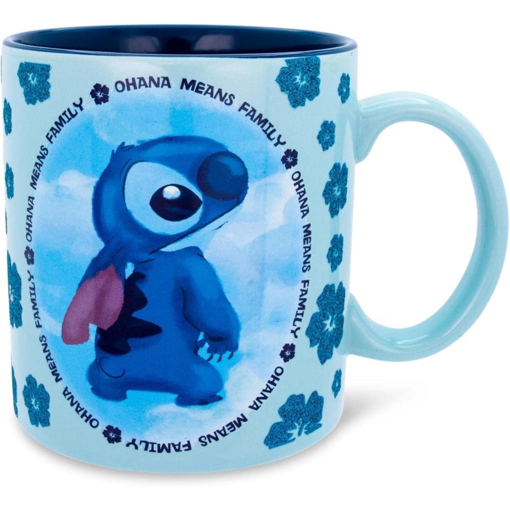 image:imageSilver Buffalo LI122034G Watercolor Lilo and Stitch Ohana Glitter Ceramic Mug 20oz