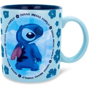 Silver Buffalo LI122034G Watercolor Lilo and Stitch Ohana Glitter Ceramic Mug, 20-oz